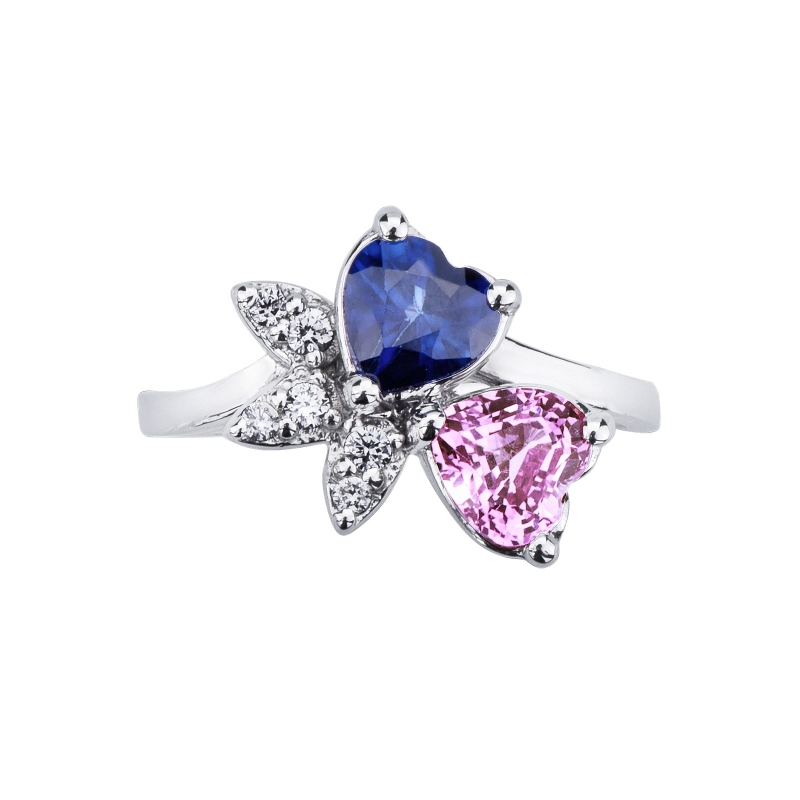 Ring in white gold 750 with blue, pink sapphire and diamonds Ring in white gold 750 with blue, pink sapphire and diamonds