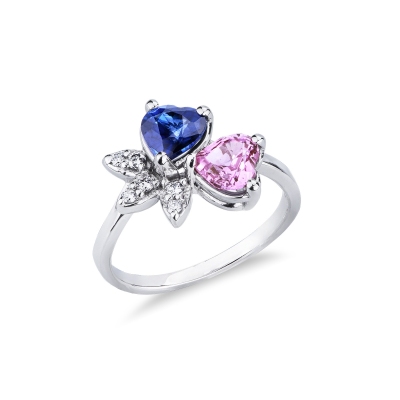 Ring in white gold 750 with blue, pink sapphire and diamonds