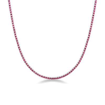 Rubies tennis necklace in white gold 18k
