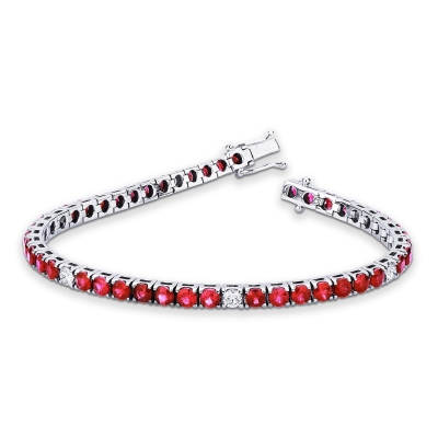 Rubies and diamonds tennis bracelet in white gold 18k