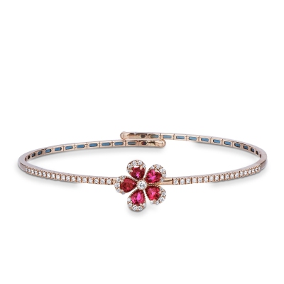 Flower bracelet in rose gold 750 with rubies and diamonds