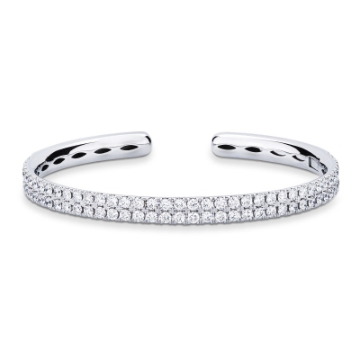 18k white gold rigid bracelet with two rows of diamonds