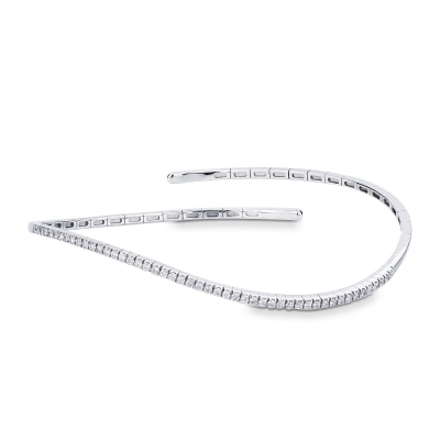 18k white gold semi rigid wavy bracelet with diamonds