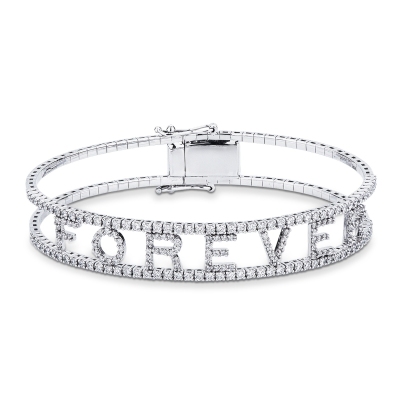 18k white gold rigid bracelet with letters FOREVER in diamonds