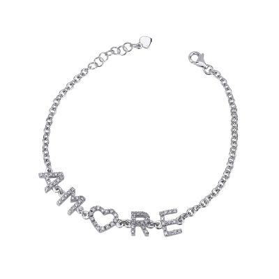 Bracelet with letters AMORE in white gold and diamonds