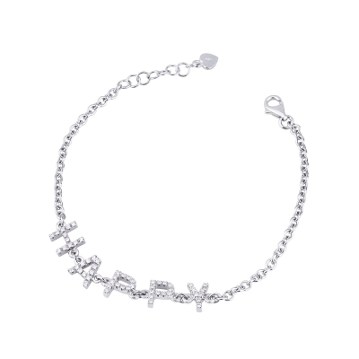 Bracelet with letters HAPPY in white gold and diamonds