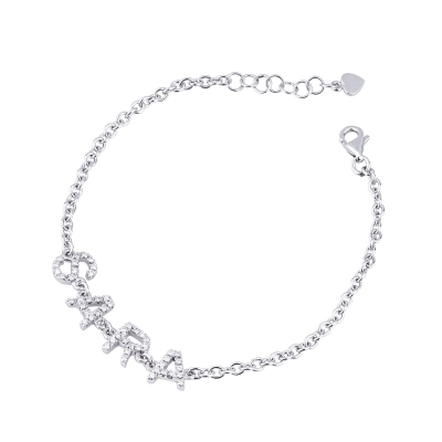 Bracelet with name in white gold and diamonds