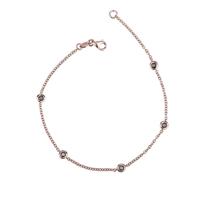 18k rose gold thin bracelet with 5 black round cut diamonds