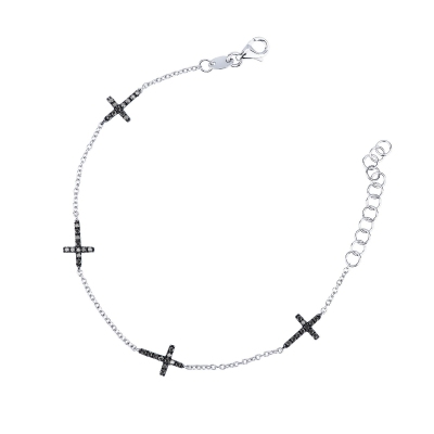 750 white gold bracelet with black diamonds crosses