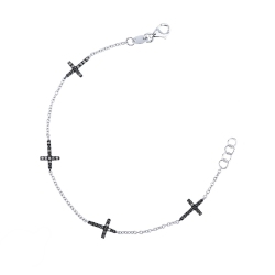 18k white gold bracelet with black diamond crosses