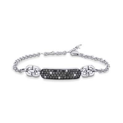 Fancy bracelet in 18k white gold with black and white diamonds