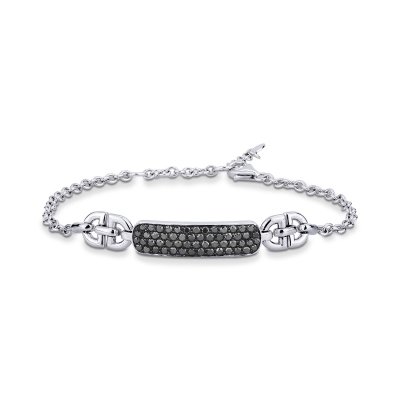 Fancy bracelet in 18k white gold with pavè black diamonds