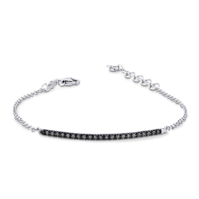 White gold 18k bracelet with black diamonds bar burnished tips
