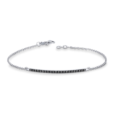 White gold 18k bracelet with black diamonds bar and burnished tips