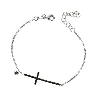 Bracelet in white gold 750 with black diamonds cross
