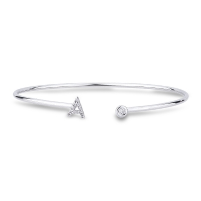 White gold bangle with A initial set with diamonds