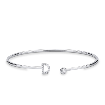 D initial bangle in white gold and diamonds