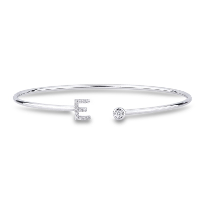 E initial bangle in white gold and diamonds