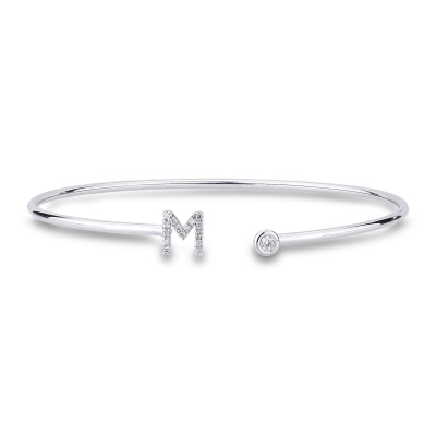 18k white gold rigid bracelet with letter M