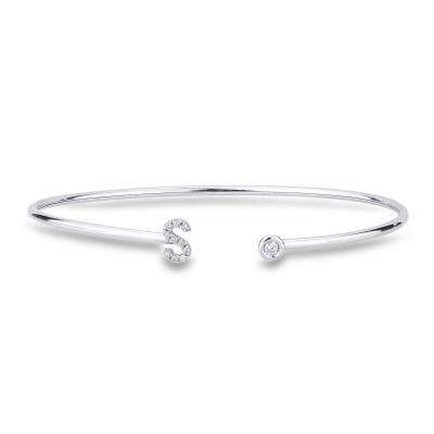 Diamond S initials banglewhite gold 750