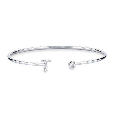T initial bangle in white gold and diamonds