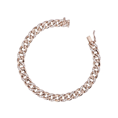 18k rose gold bracelet cuban link with diamonds