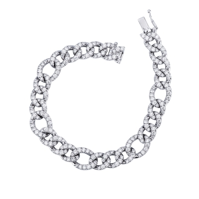 18k white gold groumette bracelet with diamonds, cm 17.5
