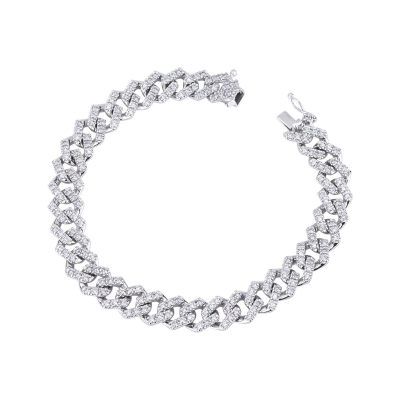 18k white gold cuban link bracelet with diamonds