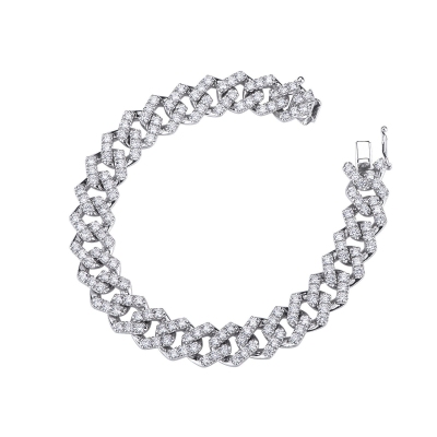 Cuban link bracelet with diamonds in white gold 750