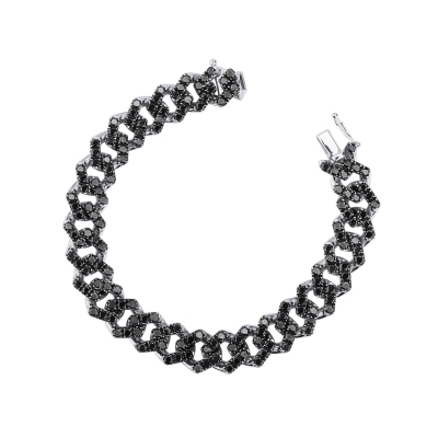 18k white gold cuban link bracelet with black diamonds