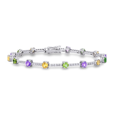 Alternate bracelet  in white gold 18k with multicolor gemstones and diamonds 