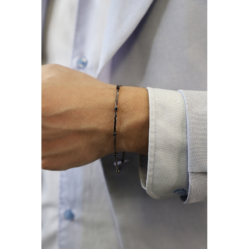 18k burnished gold bracelet with black diamonds