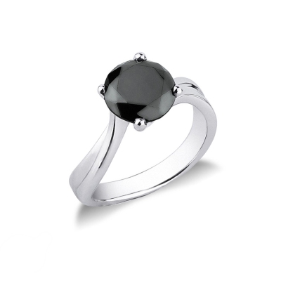 Solitaire ring with black diamond white gold 18k
