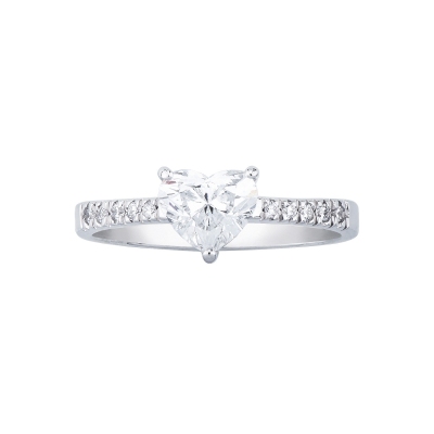Solitaire ring with diamond heart cut 1.00ct GIA in white gold 18k