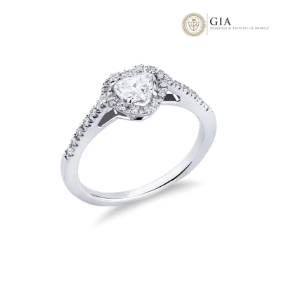 Ring with diamond heart cut 0.50 ct GIA in 18k white gold