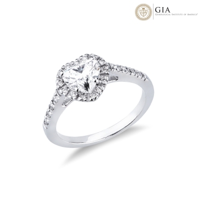 Solitaire Ring with diamond heart cut 1.00ct GIA in white gold 18k