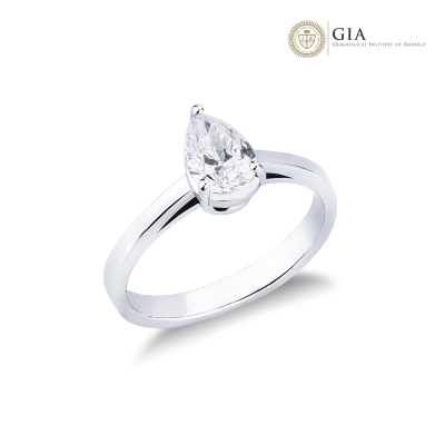 Solitaire ring with diamond pear cut 0.70ct GIA in white gold 18k