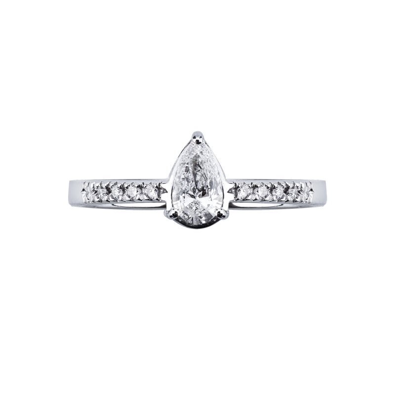 Pear solitaire ring in white gold 18k with diamonds Pear solitaire ring in white gold 18k with diamonds