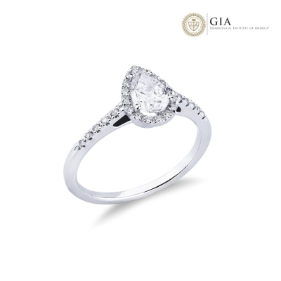 Ring with diamond pear cut 0.70 ct GIA in 18k white gold
