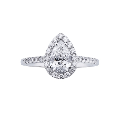 Ring with diamond pear cut 1.00 ct GIA in 18k white gold