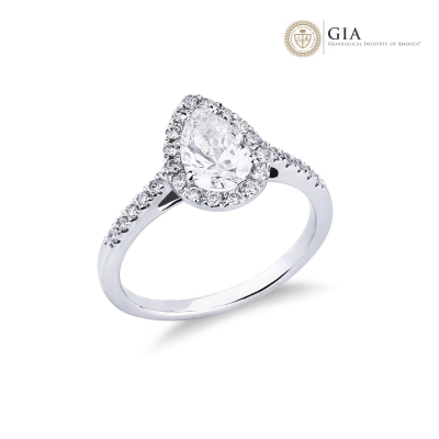 Ring with diamond pear cut 1.00 ct GIA in 18k white gold