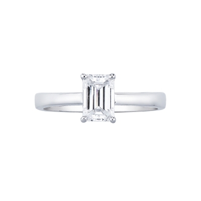 Solitaire ring with diamond emerald cut 1.00ct GIA in white gold 18k