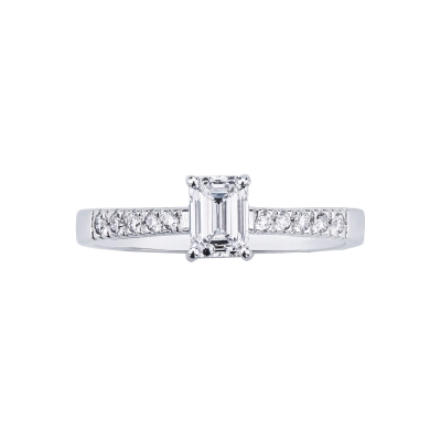 Engagement ring with diamond emerald cut 0.70 ct GIA in 18k white gold
