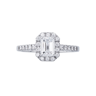 Solitaire ring with diamond 1.00ct GIA emerald cut in white gold 18k