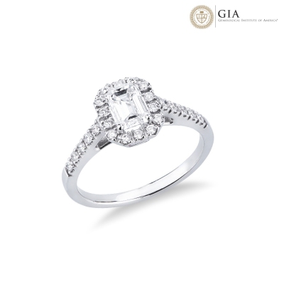 Solitaire ring with diamond 1.00ct GIA emerald cut in white gold 18k