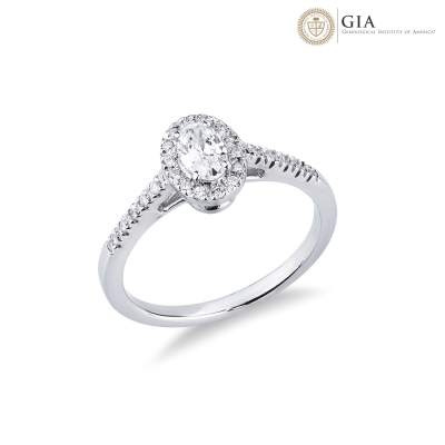 Solitaire ring with diamond oval cut 0.30ct GIA in white gold 18k