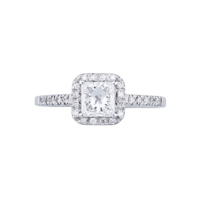 Solitaire ring with diamond princess cut 0.70ct GIA in white gold 18k
