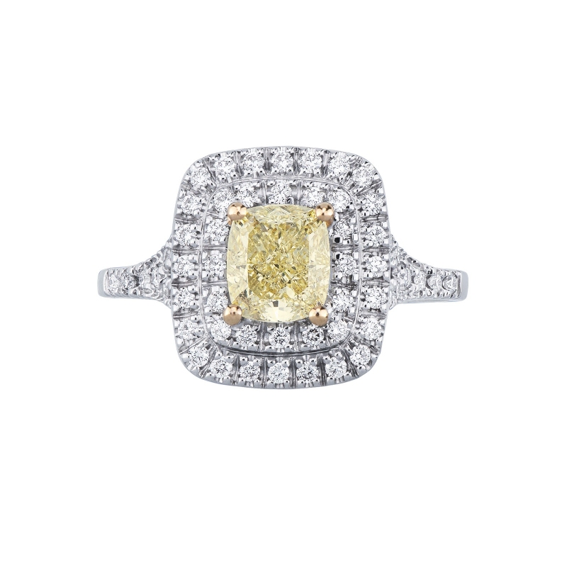 Solitaire ring with cushion fancy yellow cut 1.16ct GIA in white gold 18k Solitaire ring with cushion fancy yellow cut 1.16ct GIA in white gold 18k