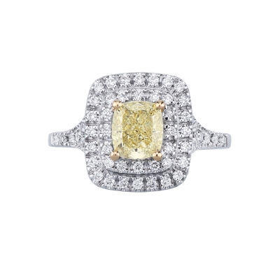 Solitaire ring with cushion fancy yellow cut 1.16ct GIA in white gold 18k