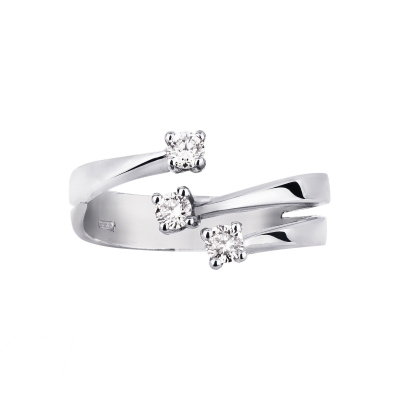 Trilogy ring white gold 18k crossed bands with diamonds 